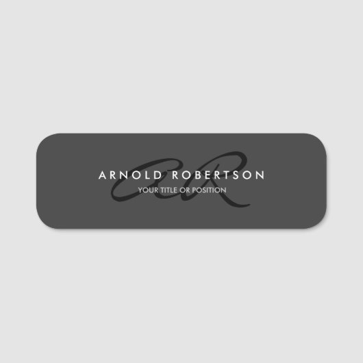 Porte-nom Personnaliser Monogramme Gris Uni Noir Ajouter Nom (Devant)