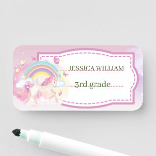 Porte-nom Personnaliser Nom Cute unicorn, Retour À L'École N