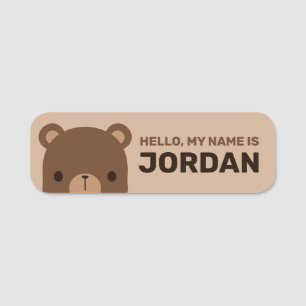 Porte-nom Petit ours Brown mignon avec nom personnalisé