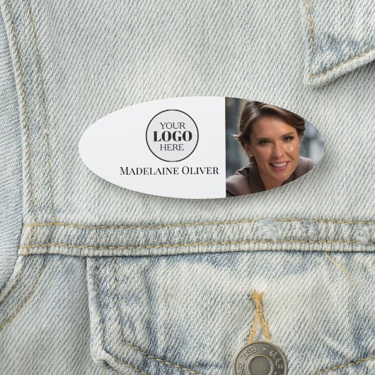 Porte-nom Photo Black White Logo Simple Oval