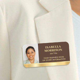 Porte-nom Photo d'employé personnalisé Marron Or Magnétique