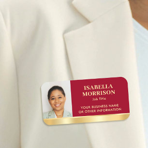 Porte-nom Photo d'employé personnalisé Rouge Or Magnétique o
