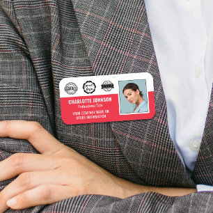 Porte-nom Photo d'employé personnalisée Aimant Rouge Marque