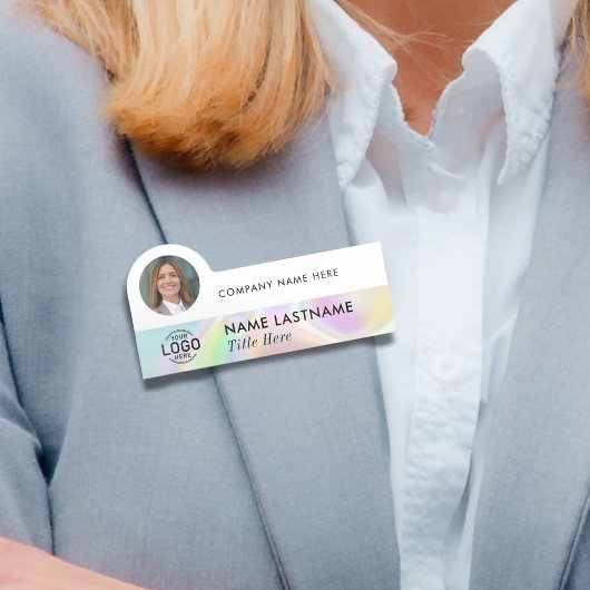 Porte-nom Photo Logo Professionnel Faux Holographie Business