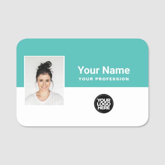 Porte-nom Photo personnalisée de l'employé, logo, profession (Devant)