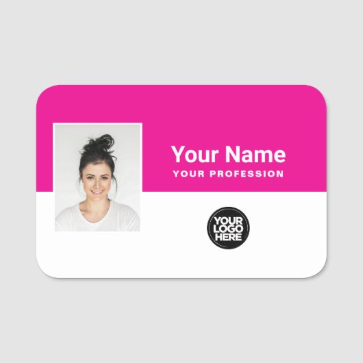 Porte-nom Photo personnalisée de l'employé, logo, profession (Devant)