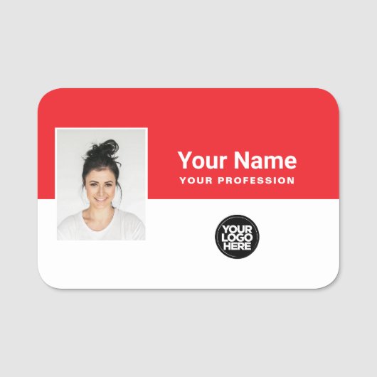 Porte-nom Photo personnalisée de l'employé, logo, profession (Devant)