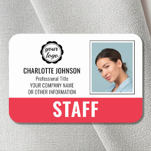 Porte-nom Photo personnalisée de logo d'employé rouge magnét