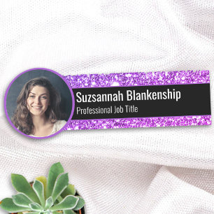 Porte-nom Photo personnalisée Faux Purple Parties scintillan