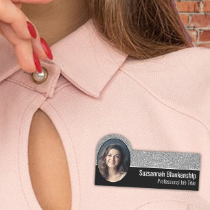 Porte-nom Photo personnalisée Faux Silver Parties scintillan