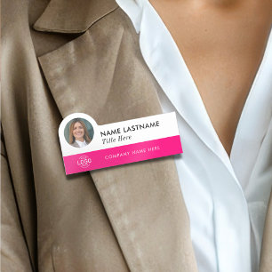 Porte-nom Photo personnalisée Logo Magenta Rose moderne Empl