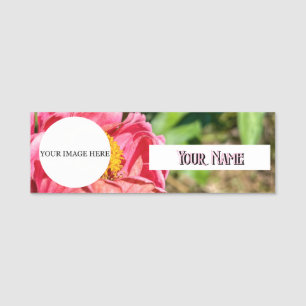 Porte-nom Pink Zinnia Flower Custom Image Logo Nom Titre