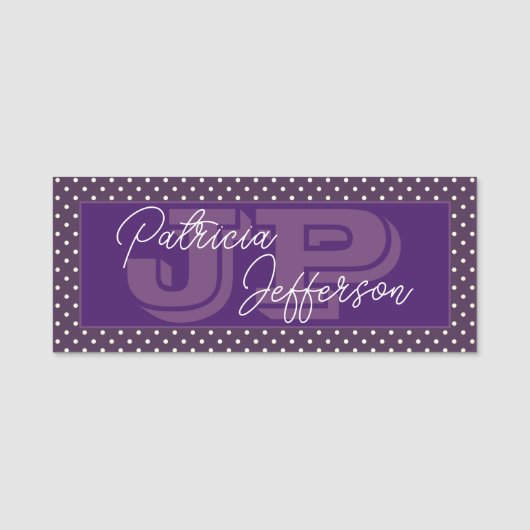 Porte-nom Point Polka blanc violet unique : Élégant Monogram (Devant)