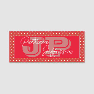 Porte-nom Polka rouge et blanc Point unique Élégant Monogram