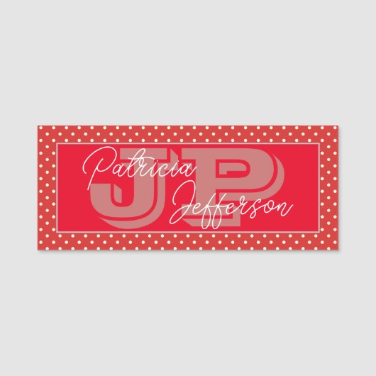 Porte-nom Polka rouge et blanc Point unique Élégant Monogram (Devant)