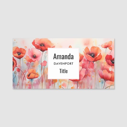 Porte-nom Poppies d'aquarelle rouge dans un champ (Devant)