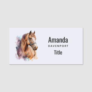 Porte-nom Portrait de tête de cheval brun à l'aquarelle
