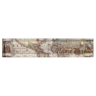 Porte-nom Pour Bureau 1652 carte du monde, carte du monde d'atlas de mer