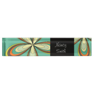 Porte-nom Pour Bureau 60s super les années 70 Hippie Fleur Turquoise Dai