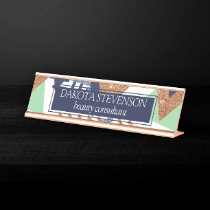 Porte-nom Pour Bureau 80s Couleur Abstraite Monnaie d'or des Roses de