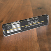 Porte-nom Pour Bureau 911 Dispatcher Thin Gold Line Flag Desk Nom Plaque (Taille)