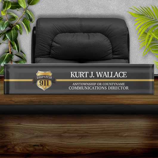 Porte-nom Pour Bureau 911 Dispatcher Thin Gold Line Shield Acrylique