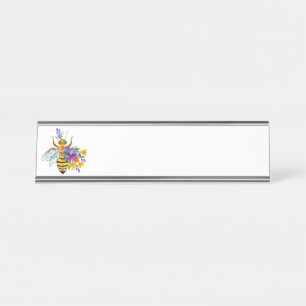 Porte-nom Pour Bureau Abeille à fleurs avec plantes sauvages