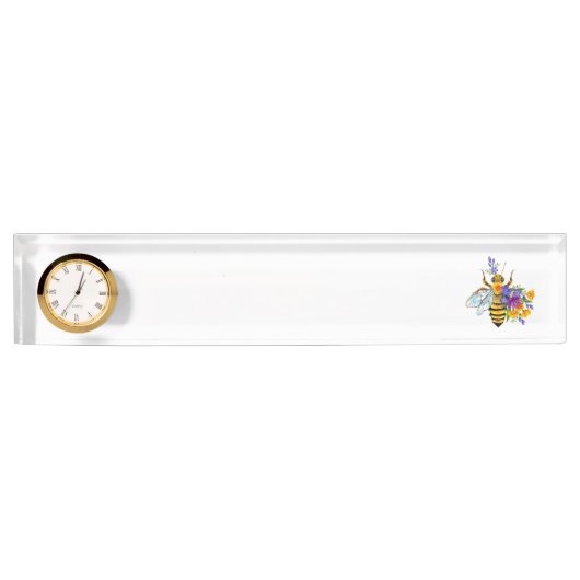 Porte-nom Pour Bureau Abeille à fleurs avec plantes sauvages (Devant)