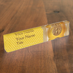 PORTE-NOM POUR BUREAU ABEILLE DE MIEL ET NID D'ABEILLES, BEEKEPER,