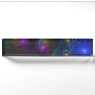 Porte-nom Pour Bureau Abstrait Moderne Trippy Fractal Lumineux Coloré