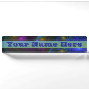 Porte-nom Pour Bureau Abstrait Moderne Trippy Fractal Lumineux Coloré