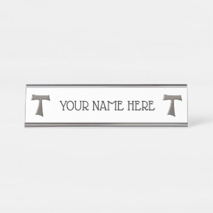 Porte-nom Pour Bureau Acier gris Look Franciscan Tau Cross