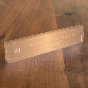 Porte-nom Pour Bureau Acier or cuivre nom commercial métallique monogram