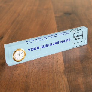 Porte-nom Pour Bureau Acrylique Bleu Clair Avec Horloge