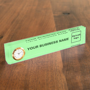 Porte-nom Pour Bureau Acrylique Vert Clair Avec Horloge