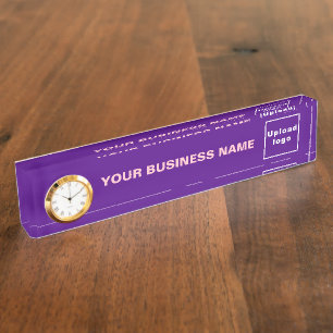 Porte-nom Pour Bureau Acrylique violet d'affaires avec horloge