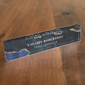 Porte-nom Pour Bureau Agate Bleu et Or Bureau Nom Plate (Taille)