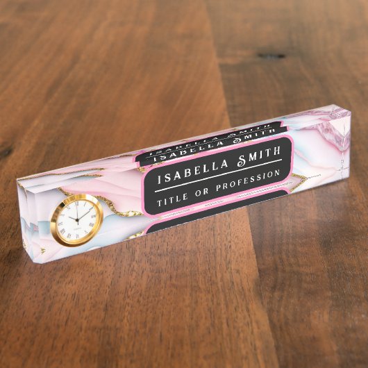 Porte-nom Pour Bureau Agate Marble tendance Blue Pink Gold Collection (Taille)