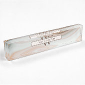 Porte-nom Pour Bureau Agate Pierre Marbre Nom du monogramme