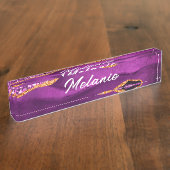 Porte-nom Pour Bureau Agate Violet violet or Marbre Bureau Nom Plaque (Taille)