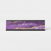 Porte-nom Pour Bureau Agate Violet violet or Parties scintillant Géode N (Devant)
