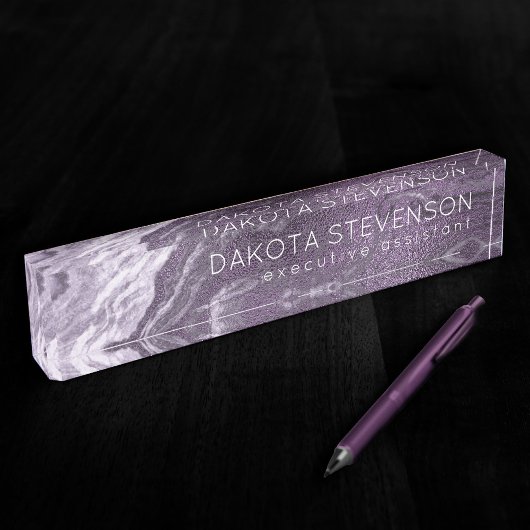 Porte-nom Pour Bureau Agate violette cristallisée | Moody Marbled Stone