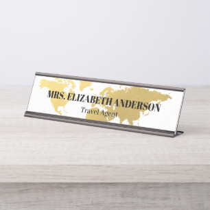 Porte-nom Pour Bureau Agence de voyage Gold World