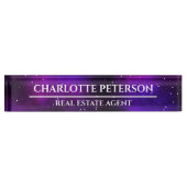 Porte-nom Pour Bureau Agent immobilier de Galaxie violette moderne  (Devant)