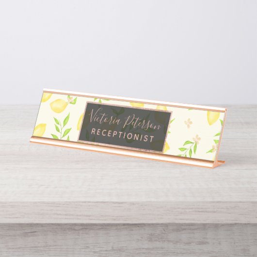 Porte-nom Pour Bureau Agrumes modernes de motif de citrons d'aquarelle (Devant)