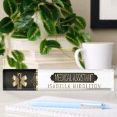 Porte-nom Pour Bureau Aide médical - noir, blanc et or