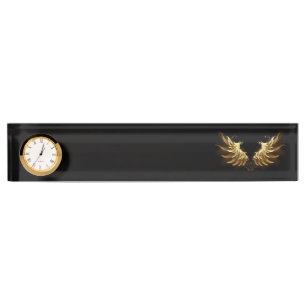 Porte-nom Pour Bureau Ailes d'Ange d'or sur arrière - plan noir