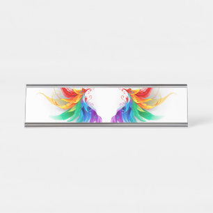 Porte-nom Pour Bureau Ailes fluffy arc-en-ciel