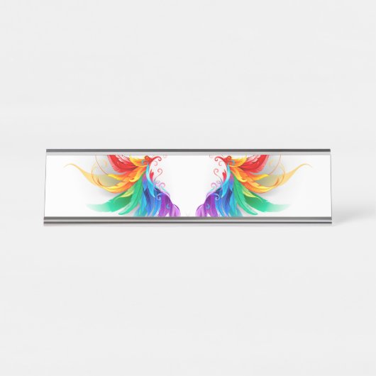 Porte-nom Pour Bureau Ailes fluffy arc-en-ciel (Devant)