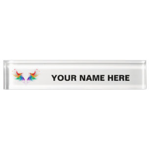 Porte-nom Pour Bureau Ailes fluffy arc-en-ciel